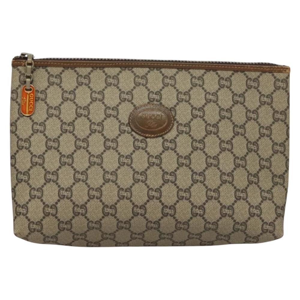 GUCCI GG Plus Supreme Clutch Bag PVC Beige Gold Auth fm4810 - Picture 2 of 16